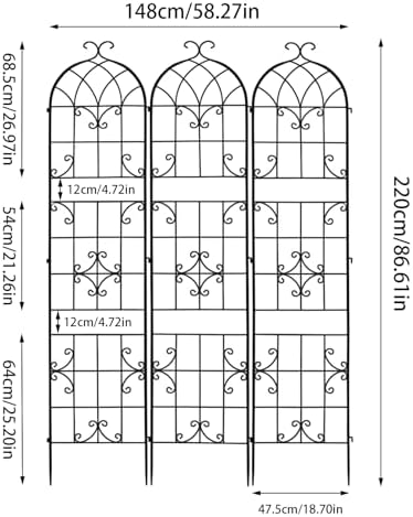 unho Metal 86.6 * 18.7" Garden Trellis 3-Packs for Climbing Plants - Image 2