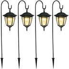 Dynaming 4 Pack Solar Hanging Lights Outdoor, Solar Powered Garden Decorative Lanterns with 4 x 38 Inch Shepherd Hooks, Waterproof Landscape Lighting for Lawn Patio Yard Pathway Driveway, Warm White by Dynaming