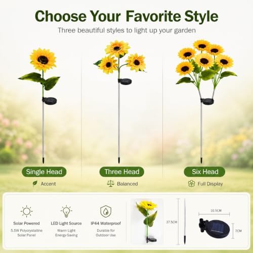 Solar Sunflower Stake Light, Yellow Outdoor Garden Accent Lamp - Image 3