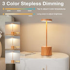 Kakanuo Wooden Rechargeable Cordless Lamp - Touch Control, 3 Color Temperature, LED Outdoor Wireless Lamp, Battery Operated Lamps, Stepless Dimmable, Set of 2 - Image 4