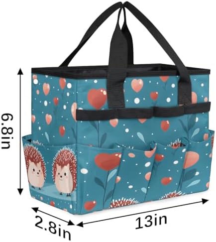 Cute Hedgehog Garden Tool Bag Organizer Heavy Duty Heart Gardening Tote Bag with 10 Pockets for Women Men Gardening Gifts - Image 3