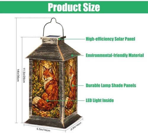 Solar Lantern Fox Stained Glass Style Forest Leaves Warm Autumn Colors Outdoor Waterproof Hanging Solar Light Outside Lights for Patio Yard House Lawn Decor Birthday Gifts for Women Mom - Image 2
