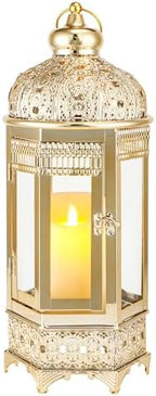 TRIROCKS Moroccan Candle Lantern16'' Gold Hexagonal Candle Holder with Tempered Glass Decorative Indoor Outdoor Ramadan Lantern for Living Room Garden Yard Patio Parties Events (Gold) - Image 5