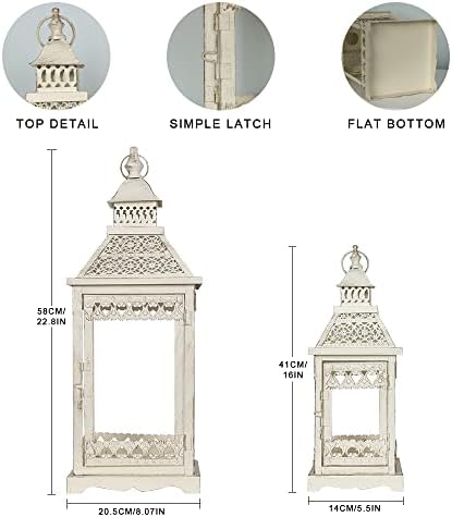 NEEDOMO Lanterns Decorative Outdoor & Indoor, Set of 2 Outdoor Lanterns for Porch,Large Square Candle Lantern, Beige Metal Frame with Glass for Fall, Christmas - Image 5