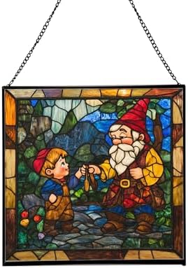 Gnome with Legacy Teaching Stained Glass Suncatcher – Square Hanging Window Panel for Home, Garden, Nursery, Halloween, Christmas, Memorial Day – Whimsical Glass Art Gift for Gnome Lovers zr8rrc by Custom