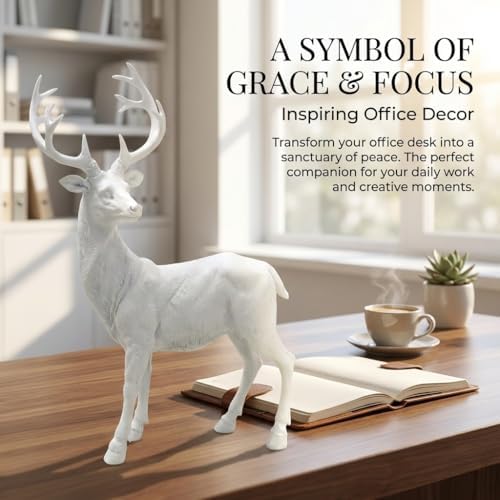 Resin 19.68 Inch Height Standing Deer Statue Animals Sculpture Garden Art Decor Yard Ornament Lawn Garden Outdoor Patio Decoration Figurine White - Image 5