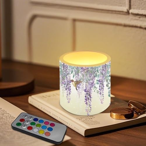Pack of 4 Flameless Candles with Remote Battery Operated Candles with Timer Waterproof Flameless Pillar Tea Lights for Indoor Outdoor Wedding Home Decorations, Purple Floral Hummingbird - Image 2