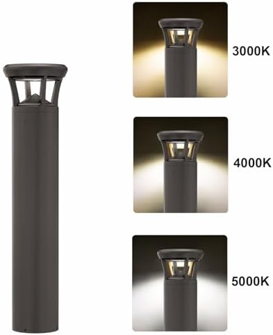 LED Bollard Light for Pathway, 36 Inch Outdoor Landscape Lighting Fixture, 3000K/4000K/5000K 3CCT & Watt Selectable 24W/15W/12W, 120-277V Dimmable Waterproof Walkway Garden Yard Campus Path Lights - Image 3