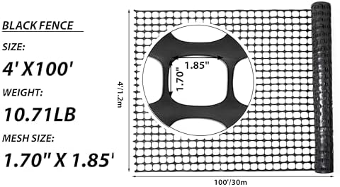 PotatoLife 4'x100' Plastic Mesh Fence for Garden with 100 Zip Ties, Black - Image 3