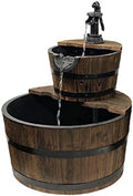Wood Barrel with Pump Outdoor Water Fountain - Medium Garden Water Fountain by Westcharm