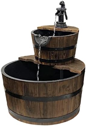 Wood Barrel with Pump Outdoor Water Fountain - Medium Garden Water Fountain by Westcharm