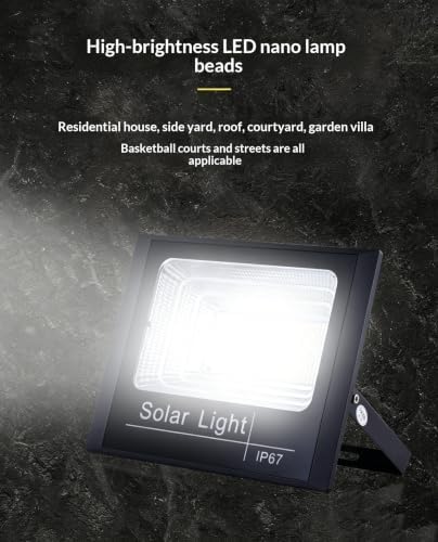 Solar Flood Light, IP67 Waterproof LED Security Light, Auto Dusk to Dawn, Wall Mount Outdoor Floodlight for Yard, Garden, Patio, Street (White, Model 1200W) - Image 3