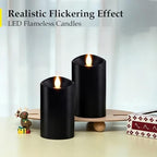 Black Flameless LED Candles - 3" x 5" Real Wax, Battery Operated with Remote Timer, 3D Flickering, Lasts 600+ Hours, Halloween & Christmas Deco (Black, 3"*5"-2pcs) - Image 4