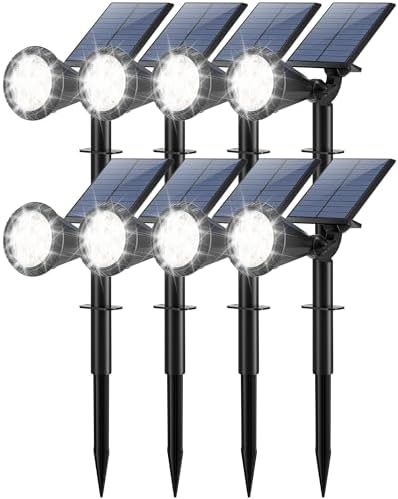 Tadyreal Solar Lights Outdoor Waterproof IP65 180° Adjustable Solar Powered Landscape Spot Lights for Yard 4 Lighting Modes Spotlights for Pathway Garden Outside Wall Pool Porch (8 Pack, Cool White) by TadyrealSolarLights