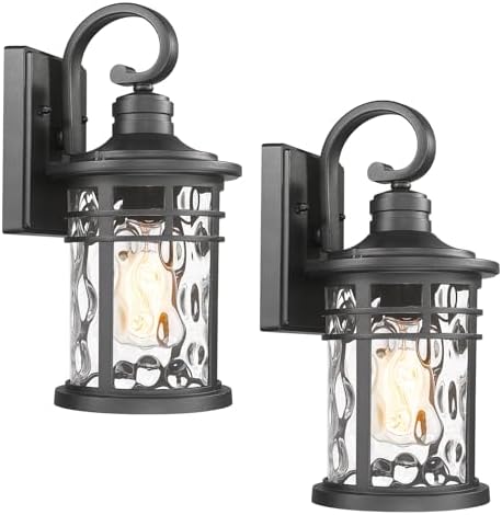 2PCS Outdoor Porch Lights Wall Mount Sconces with Water Ripple Glass Outdoor Lighting Waterproof Exterior Lantern for House Front Porch Patio Garage Doorway Garden by Luminzone