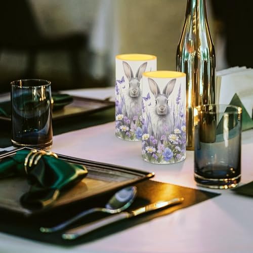 Daisy Battery Operated Candles with Timer Bunny Flameless Candles with Remote Easter Day Flickering LED Pillar Lights for Holiday Party Home Dining Table Decoration - Image 4