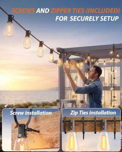 Outdoor String Lights 80FT, 50+3 Bulbs,120W Dimmer Romote, IP65 Waterproof - Image 5