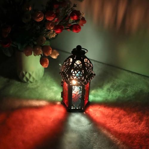 2pcs Iron Glass Candle Lantern Set, Decorative Holder Moroccan Style - Image 3
