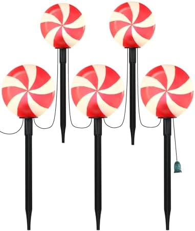 10.5FT Christmas Pathway Lights, 5PK LED Candy Cane Yard Stake Lights by LightupYourLife
