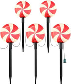 10.5FT Christmas Pathway Lights, 5PK LED Candy Cane Yard Stake Lights by LightupYourLife
