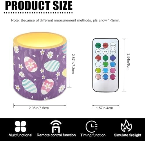 4Pcs Easter Day Flameless Candles with 18-Key Remote and Timer Battery Operated Candles LED Pillar Tea Lights for Patio Porch Party Home Decoration, Daisy Easter Eggs - Image 3
