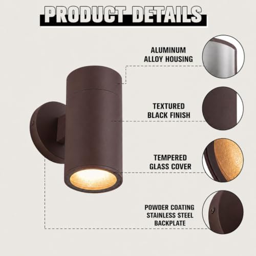 Ken & Ricky Modern Aluminum Outdoor Wall Sconce Lights,Brown Color,2 Pack - Image 6
