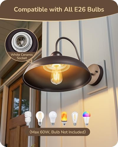 EDISHINE 12" Farmhouse Gooseneck Barn Light, 2 Pack Outdoor Wall Light - Image 3