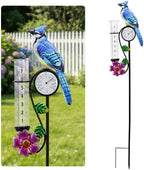 Rain Gauge 39in Metal Bluebird Garden Stake with Thermometer Decor by YNGFIL