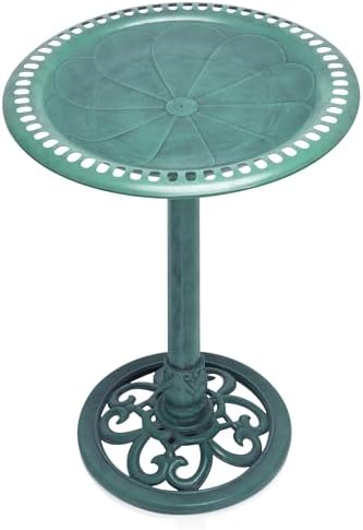 Alpine Corporation TEC116 Outdoor Aged Green Pedestal Birdbath with Scrollwork, 28" Tall, Green - Image 6