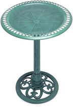 Alpine Corporation TEC116 Outdoor Aged Green Pedestal Birdbath with Scrollwork, 28" Tall, Green - Image 6