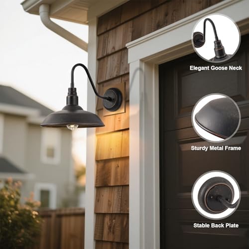 Gooseneck Outdoor Light Fixture, 10" Dome Exterior Farmhouse Lights for Barn, Bronze Porch Lighting, Gooseneck Wall Sconce for Patio Garage House - Image 7