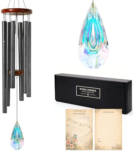 2in1 Design Luxury Beautiful Wind Chimes & Suncatcher, Deep Tone Wind Chime with Sun Catcher Prism for Window Patio Decor Crystal Wind Chimes for Outside Garden Gifts Women Gifts Unisex 32" by NEONGRAND
