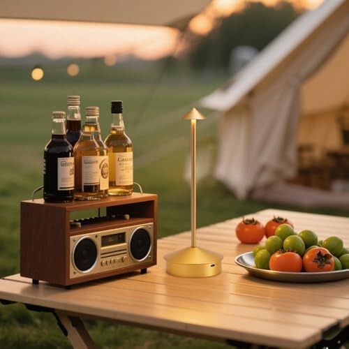 EJQ Cordless Table Lamp,Portable LED Table Light, Rechargeable 6000mAh Battery Operated, 3 Color Stepless Dimming Up Touch Lamp for Restaurant/Bedroom/Bars/Outdoor Party/Camping/Camping Light(Gold) - Image 3