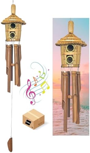 Bellaa Bamboo Wind Chimes with Bird House - 38" Handmade Japanese Style Wooden Windchime for Outdoor Garden Patio Decor - Deep Tone Musical Gift by Bellaa