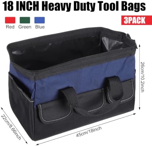 Sanwuta 3 Pack 18 Inch Tool Bags, Side Gusset, Red, Army Green, Blue - Image 2