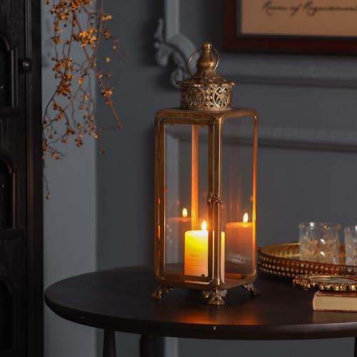 Antique Gold Iron and Glass Candle Lantern, 19.29 in - Image 2