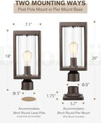 Beionxii Outdoor Post Lights, 20In Post Lantern with Pier Mount Base,Bronze - Image 3