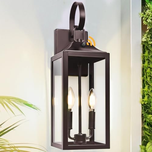 19" Oil Rubbed Bronze Dusk to Dawn Outdoor Wall Light, Modern Porch Lights by Yolsunes