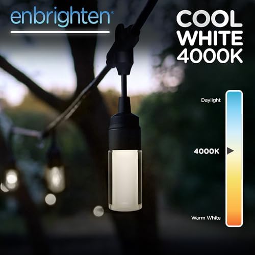 Enbrighten Modern Outdoor String Lights, 24ft, 12 Bulbs, White Light Only - Image 2