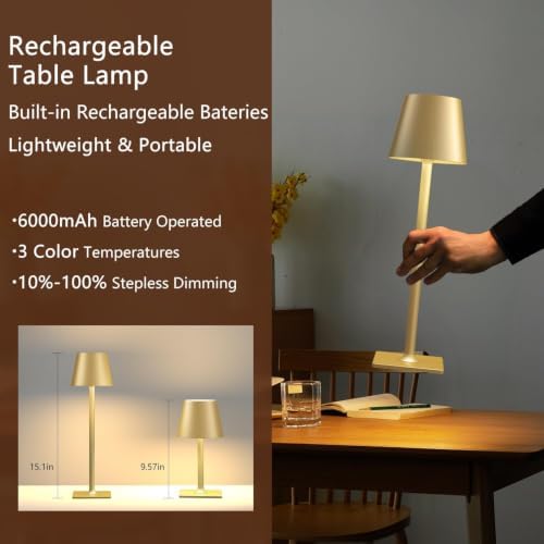 Fizrice Gold Rechargeable Table Lamp 4 Pack Portable Cordless Light - Image 4