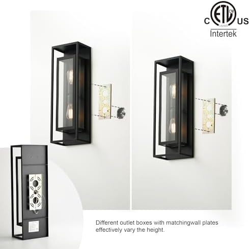 mirrea 24" Modern Outdoor Porch Wall Light, Matte Black, 2 Pack - Image 3