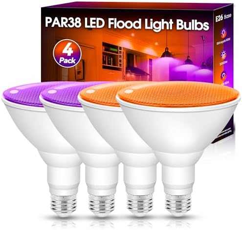 Fulighture Orange and Purple Flood Light Bulbs Outdoor 4 Pack,PAR38 Bulbs by Fulighture