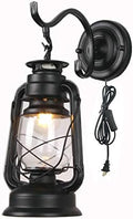Kerosene Wall Sconce Plug in Lantern Wall Lamp E27 Metal Glass Shade Living Room Bedroom Bedside Hotel Lamp by PULNFIY