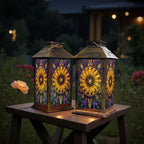 Stained Glass Style Solar Lantern Outdoor Garden Hanging Lantern Sunflower Stained Glass Window Spring Colored Mosaic Waterproof Solar Powered Lighting Outside Table Lamp for Patio Deck Yard - Image 6