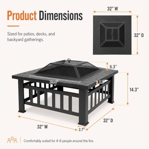 4-in-1 Outdoor Fire Pit Grill Table,Metal Firepits for Outside (32") - Image 2