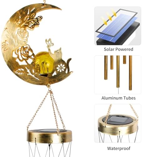 Cat Moon-Wind Chime, Cat Lover Gift Solar-Lantern Windchime, Wind Chimes Outdoor, Garden-Gifts, Garden Moon Decor, SolarWind Chimes, Solar-Light, Patio Hanging Light, Gifts for Mom, Grandma,Sister - Image 5