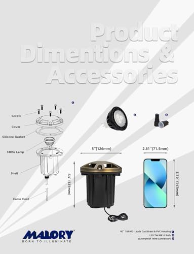 MALORY Low Voltage Landscape Well Lights,（φ126 mm Brass Top Cover 4Pack - Image 6