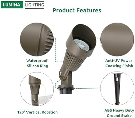 Lumina Lighting® 4W Landscape lighting 12V Landscape Lights Low Voltage Landscape Spotlights Warm White Waterproof Outdoor Replaceable LED Bulb for Garden, Lawn, Porch, Patio and Yard (Bronze, 2-Pack) - Image 4