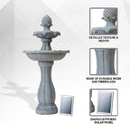 XBrand 44" H Solar Water Fountain, Two-Tier Outdoor Garden Fountain with Bird Bath, White Fiberglass Resin Design, Solar Panel, and Auto Shut-Off Pump - Image 3