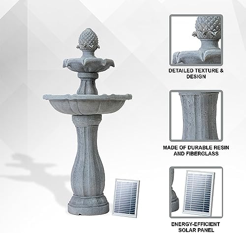 XBrand 44" H White Fiberglass/Resin 2-Tier Solar Water Fountain w/Solar Panel and Auto-Shut Off Pump - Image 5